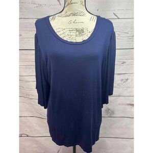 Agnes Dora TP 743 Navy Blue 3/4‎ Sleeve Scoop Neck Tunic Top XL